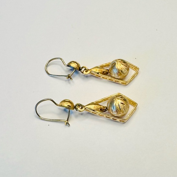 14k Yellow Gold MCM Brushed Gold Dangle Drop Earrings - Picture 4 of 7
